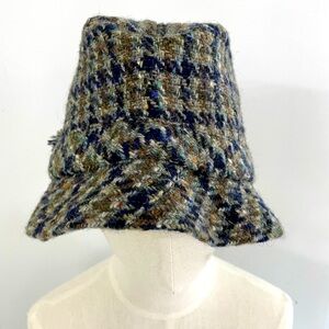 Vintage David Hanna & Sons Irish Tweed 100% wool bucket hat navy brown green EUC